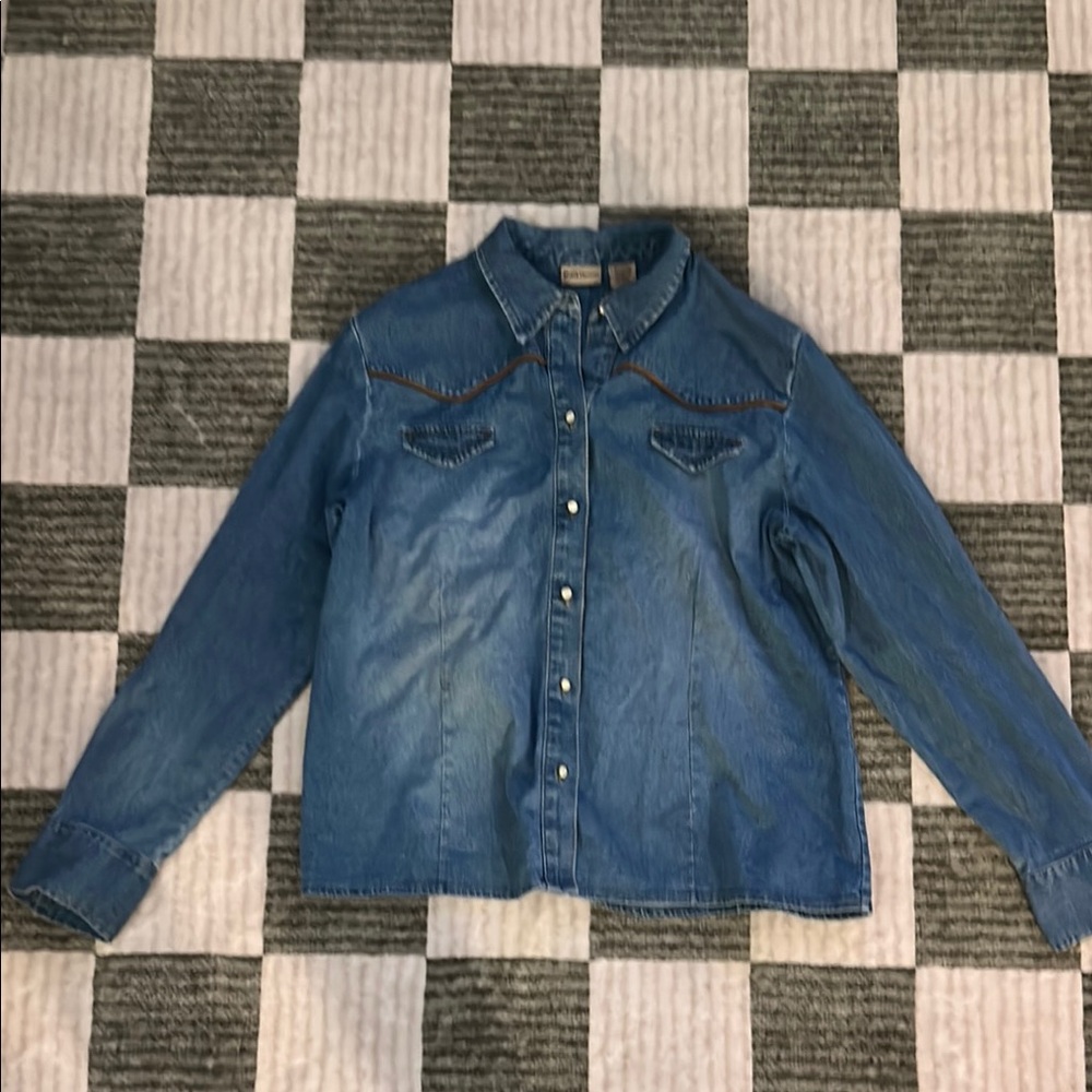 Ruff Hewn Denim Shirt with Brown Trim